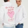 YOURTURN Heart Back Print Relaxed Hoodie Unisex - Hoodie - White
